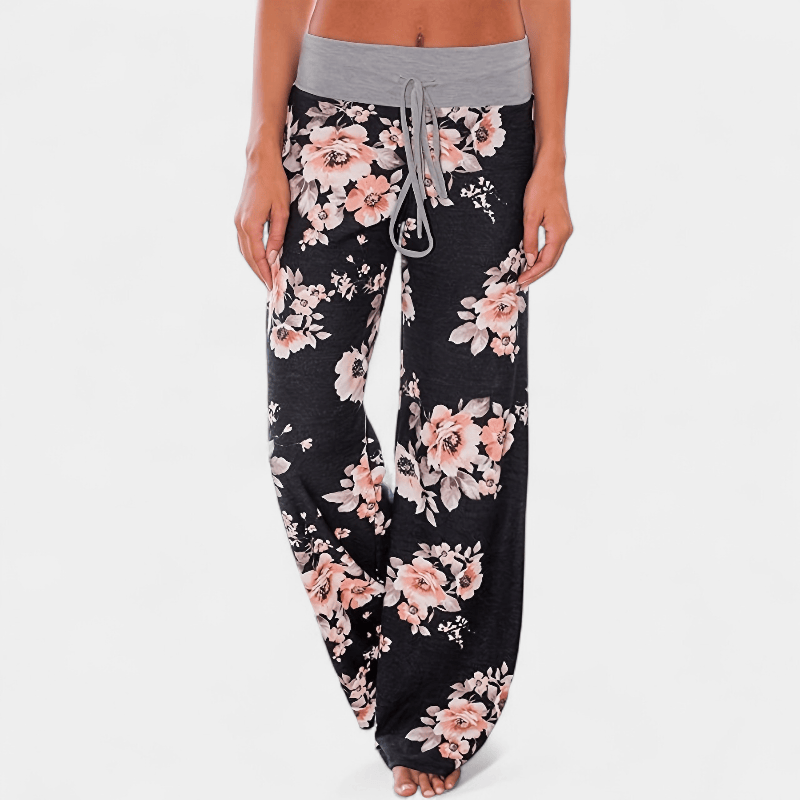 Gleame.-Gleame Broek - Plus size wijde pijpen met bloemenprint en trekkoord, comfortabele lounge stijl