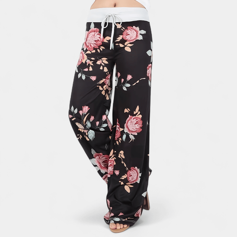 Gleame.-Gleame Broek - Plus size wijde pijpen met bloemenprint en trekkoord, comfortabele lounge stijl