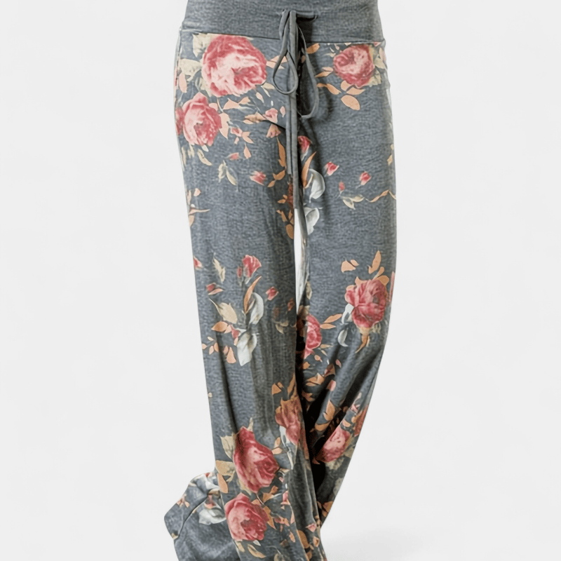 Gleame.-Gleame Broek - Plus size wijde pijpen met bloemenprint en trekkoord, comfortabele lounge stijl