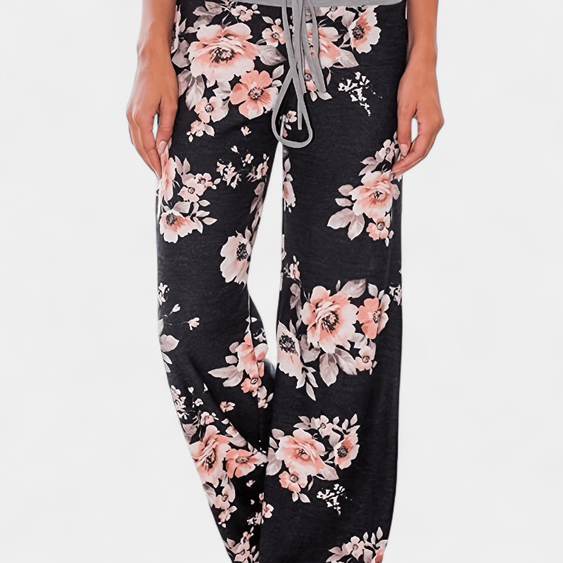Gleame.-Gleame Broek - Plus size wijde pijpen met bloemenprint en trekkoord, comfortabele lounge stijl