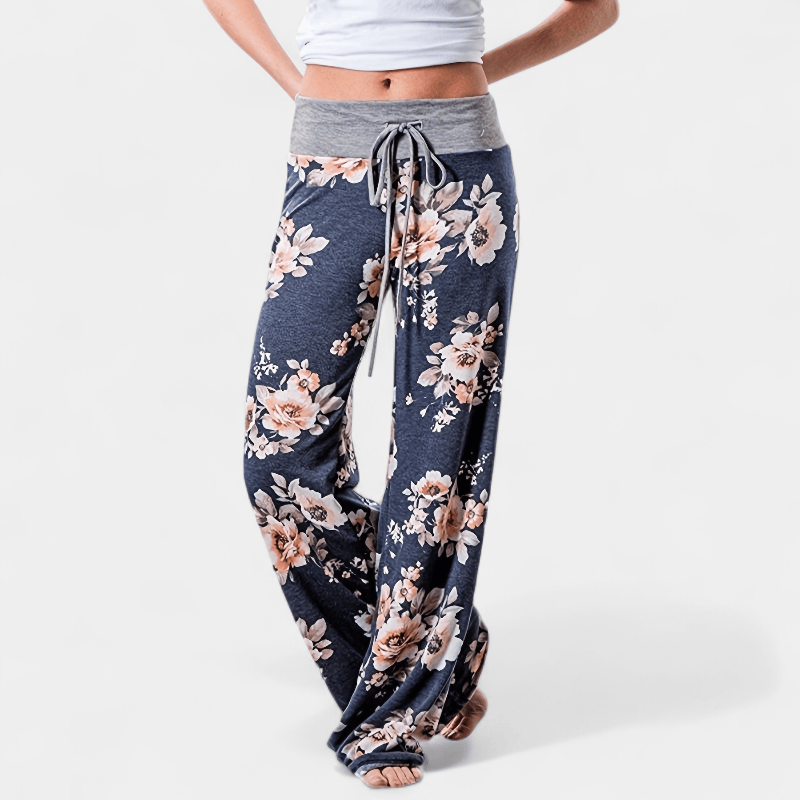 Gleame.-Gleame Broek - Plus size wijde pijpen met bloemenprint en trekkoord, comfortabele lounge stijl