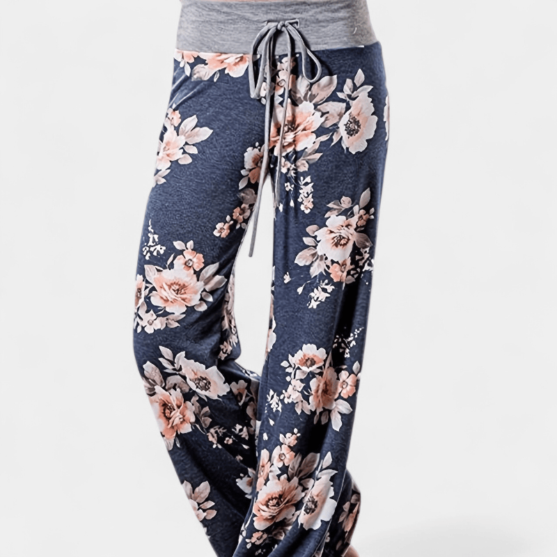 Gleame.-Gleame Broek - Plus size wijde pijpen met bloemenprint en trekkoord, comfortabele lounge stijl