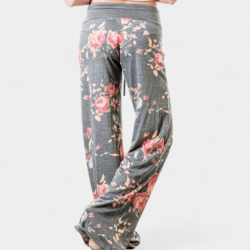 Gleame.-Gleame Broek - Plus size wijde pijpen met bloemenprint en trekkoord, comfortabele lounge stijl