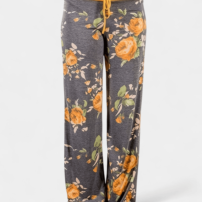 Gleame.-Gleame Broek - Plus size wijde pijpen met bloemenprint en trekkoord, comfortabele lounge stijl
