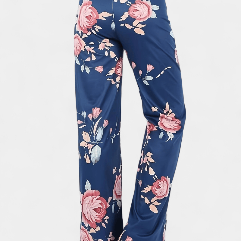 Gleame.-Gleame Broek - Plus size wijde pijpen met bloemenprint en trekkoord, comfortabele lounge stijl