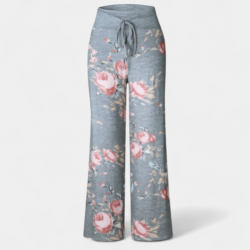 Gleame.-Gleame Broek - Plus size wijde pijpen met bloemenprint en trekkoord, comfortabele lounge stijl