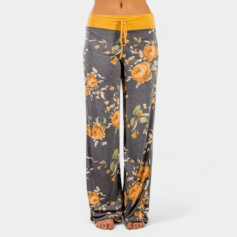 Gleame.-Gleame Broek - Plus size wijde pijpen met bloemenprint en trekkoord, comfortabele lounge stijl