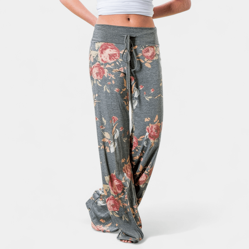 Gleame.-Gleame Broek - Plus size wijde pijpen met bloemenprint en trekkoord, comfortabele lounge stijl