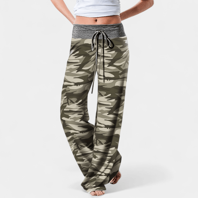 Gleame.-Gleame Broek - Plus size wijde pijpen met bloemenprint en trekkoord, comfortabele lounge stijl