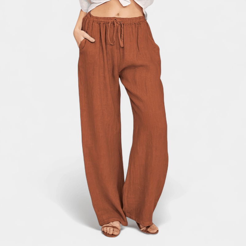 Gleame.-Gleame Broek - Dames wijde broek met ceintuur en losse pasvorm