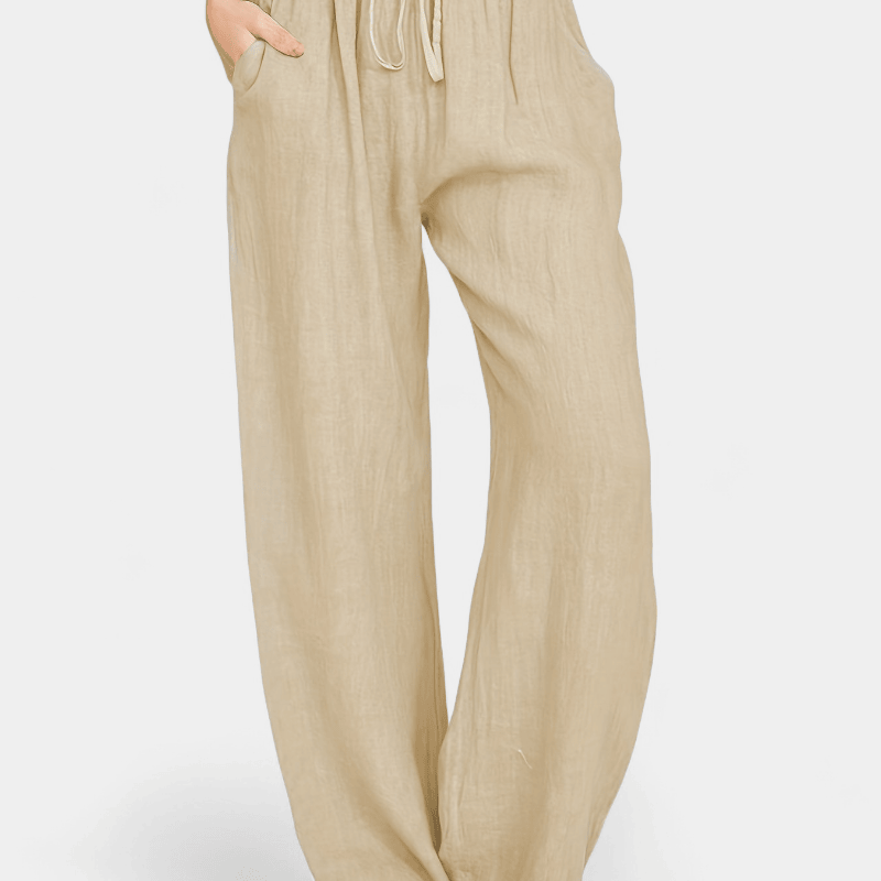 Gleame.-Gleame Broek - Dames wijde broek met ceintuur en losse pasvorm