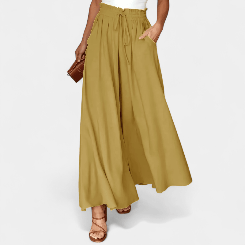 Gleame.-Gleame Broek - Dames wijde broek met elastische taille en ceintuur