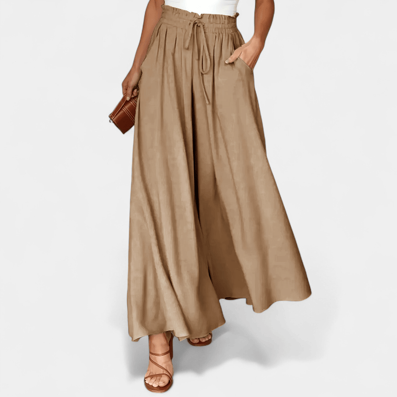 Gleame.-Gleame Broek - Dames wijde broek met elastische taille en ceintuur