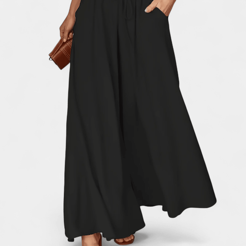 Gleame.-Gleame Broek - Dames wijde broek met elastische taille en ceintuur