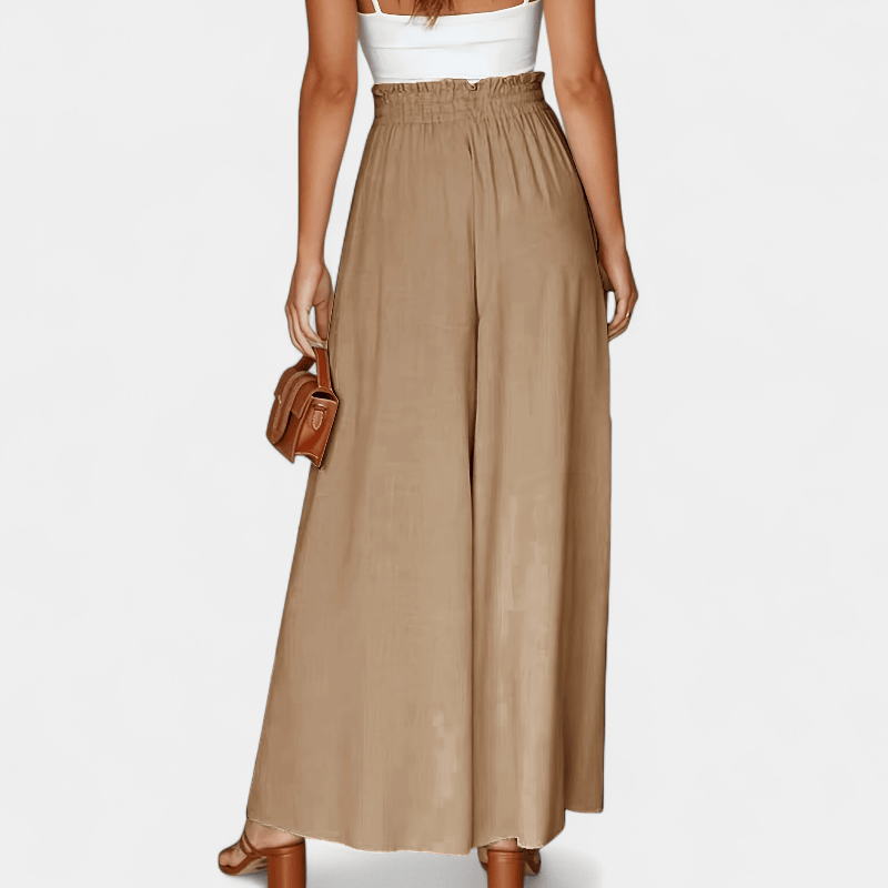 Gleame.-Gleame Broek - Dames wijde broek met elastische taille en ceintuur