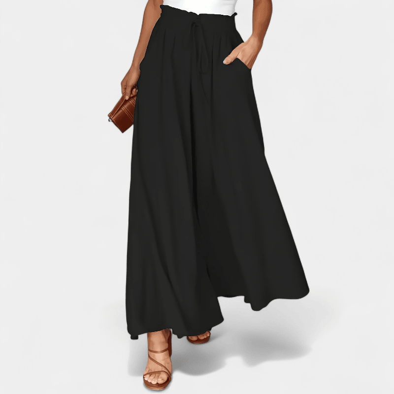 Gleame.-Gleame Broek - Dames wijde broek met elastische taille en ceintuur