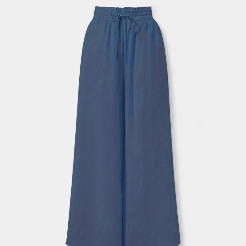 Gleame.-Gleame Broek - Dames wijde broek met elastische taille en ceintuur