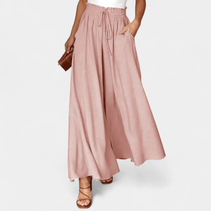 Gleame.-Gleame Broek - Dames wijde broek met elastische taille en ceintuur