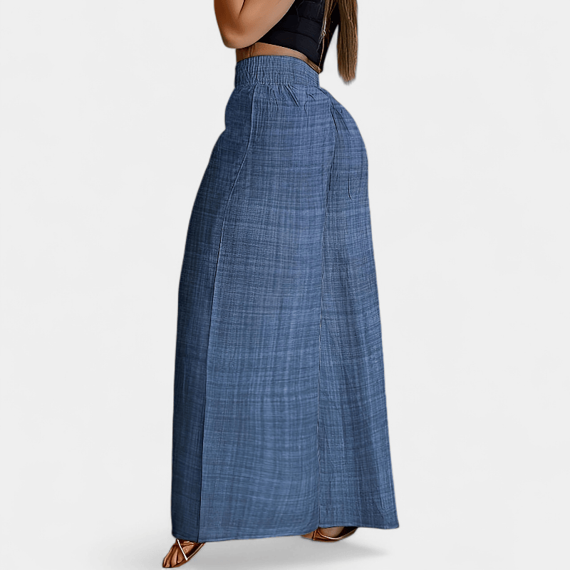 Gleame.-Gleame Broek - Eenvoudige palazzo met wijde pijpen en elastische taille