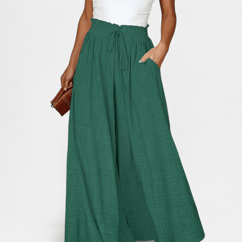 Gleame.-Gleame Broek - Elegante wijde pijpen met hoge taille en trekkoord, polyester