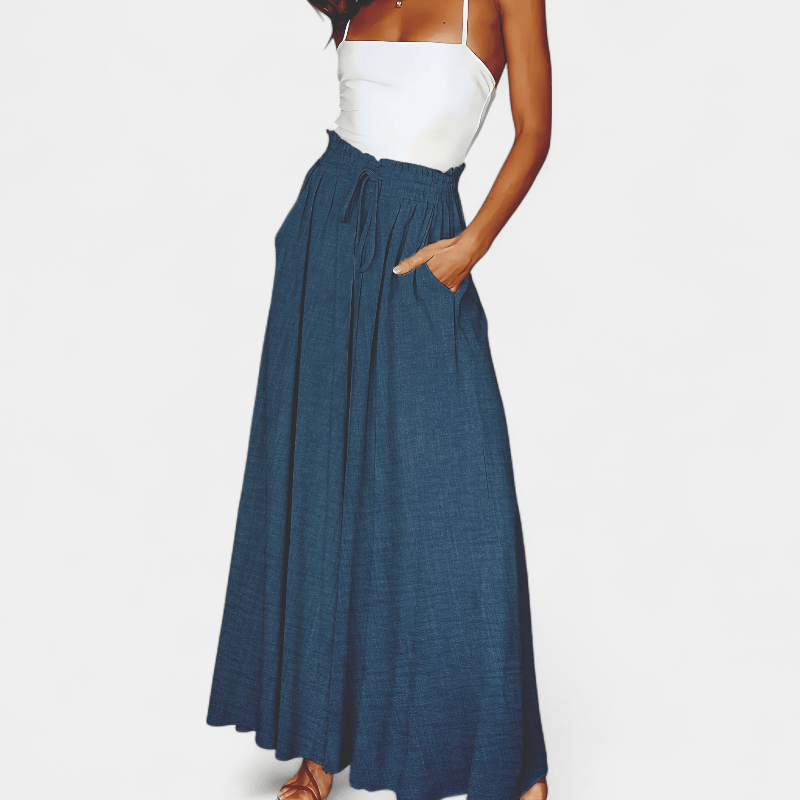 Gleame.-Gleame Broek - Elegante wijde pijpen met hoge taille en trekkoord, polyester