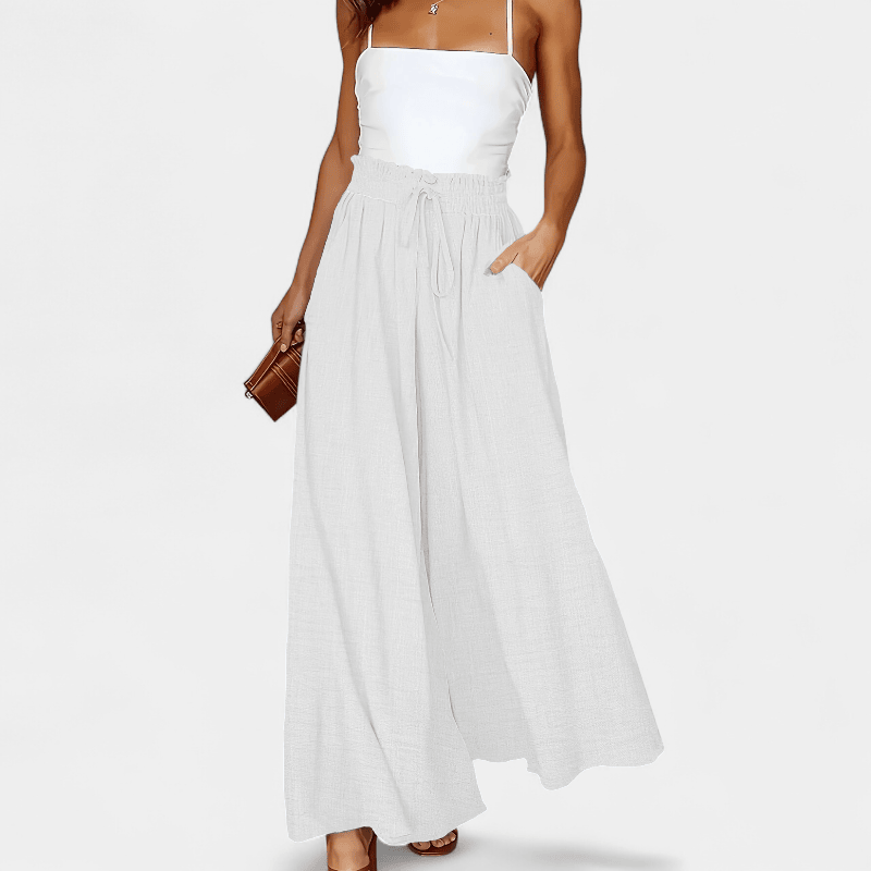 Gleame.-Gleame Broek - Elegante wijde pijpen met hoge taille en trekkoord, polyester