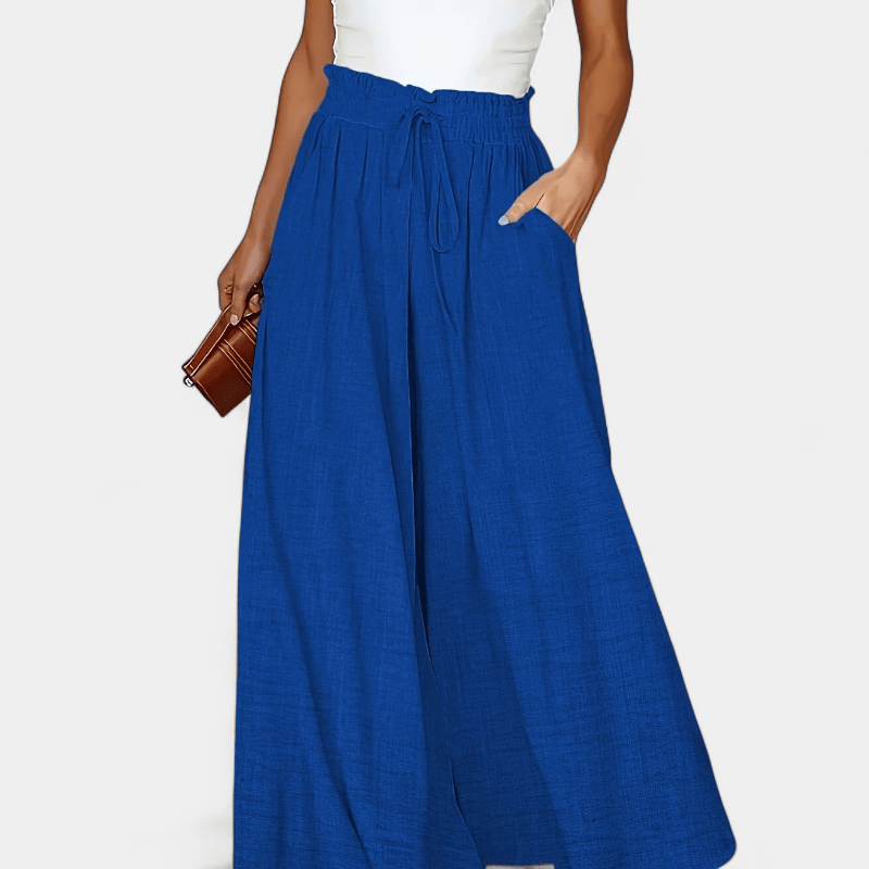 Gleame.-Gleame Broek - Elegante wijde pijpen met hoge taille en trekkoord, polyester