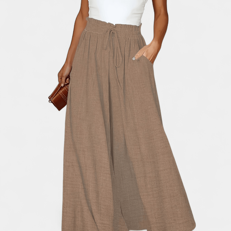 Gleame.-Gleame Broek - Elegante wijde pijpen met hoge taille en trekkoord, polyester