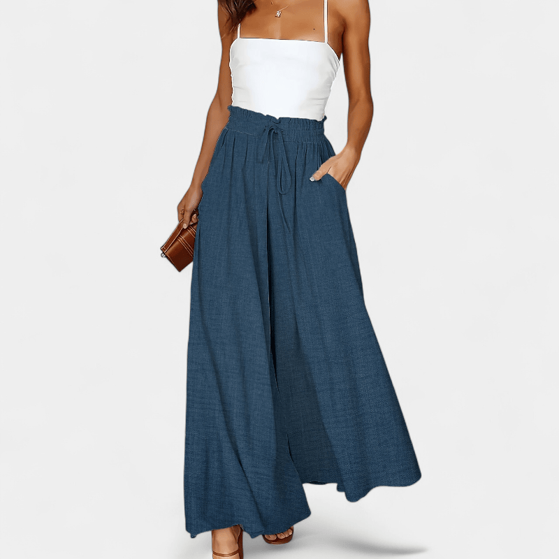 Gleame.-Gleame Broek - Elegante wijde pijpen met hoge taille en trekkoord, polyester