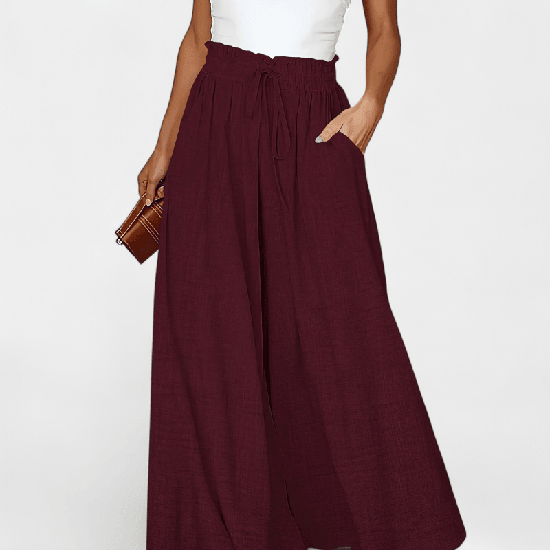Gleame.-Gleame Broek - Elegante wijde pijpen met hoge taille en trekkoord, polyester
