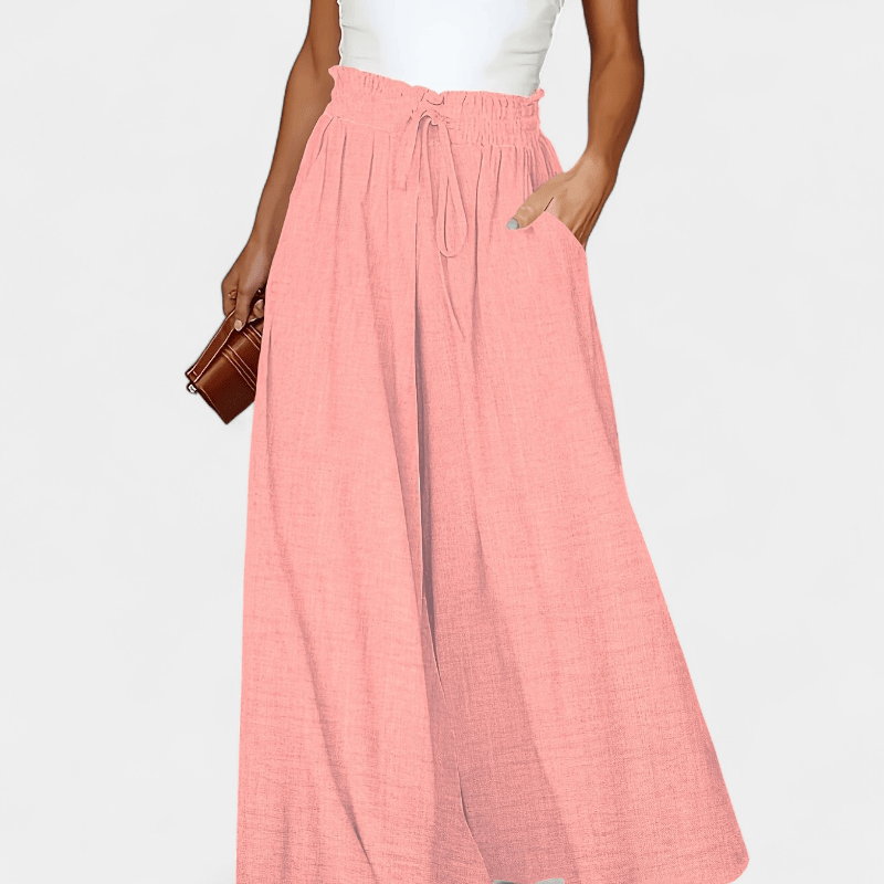 Gleame.-Gleame Broek - Elegante wijde pijpen met hoge taille en trekkoord, polyester