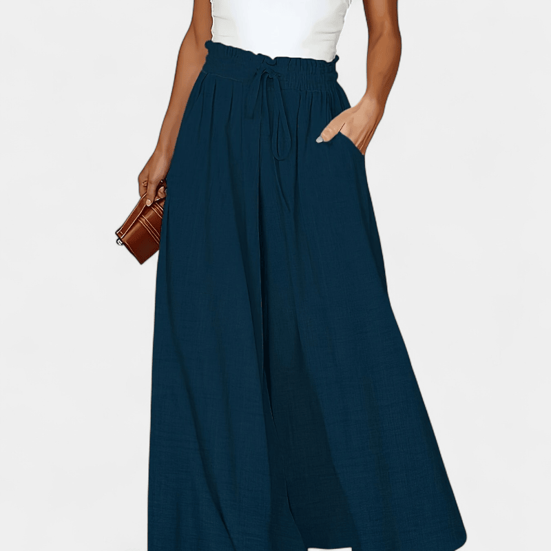 Gleame.-Gleame Broek - Elegante wijde pijpen met hoge taille en trekkoord, polyester