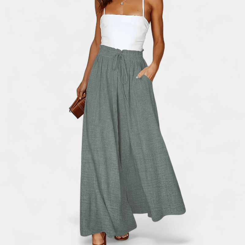 Gleame.-Gleame Broek - Elegante wijde pijpen met hoge taille en trekkoord, polyester