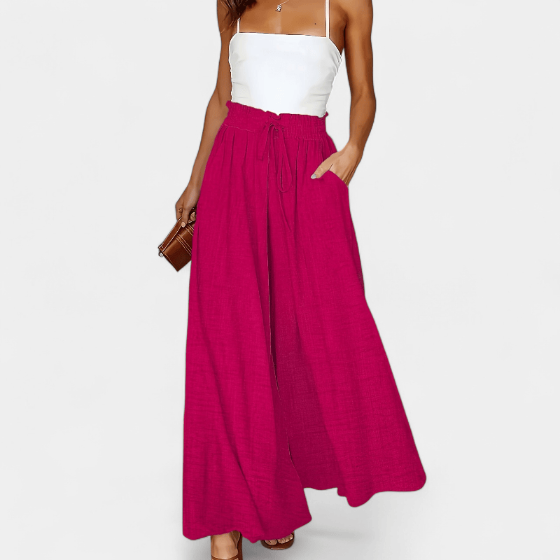 Gleame.-Gleame Broek - Elegante wijde pijpen met hoge taille en trekkoord, polyester