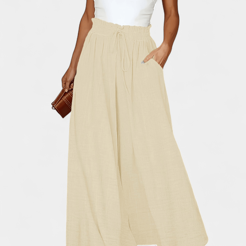 Gleame.-Gleame Broek - Elegante wijde pijpen met hoge taille en trekkoord, polyester