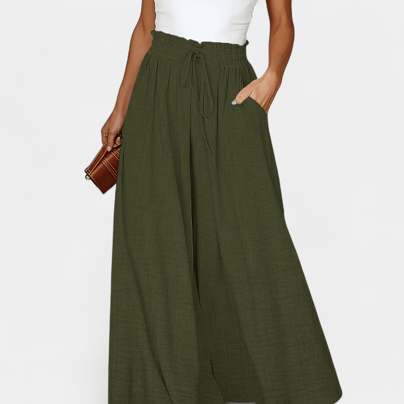 Gleame.-Gleame Broek - Elegante wijde pijpen met hoge taille en trekkoord, polyester