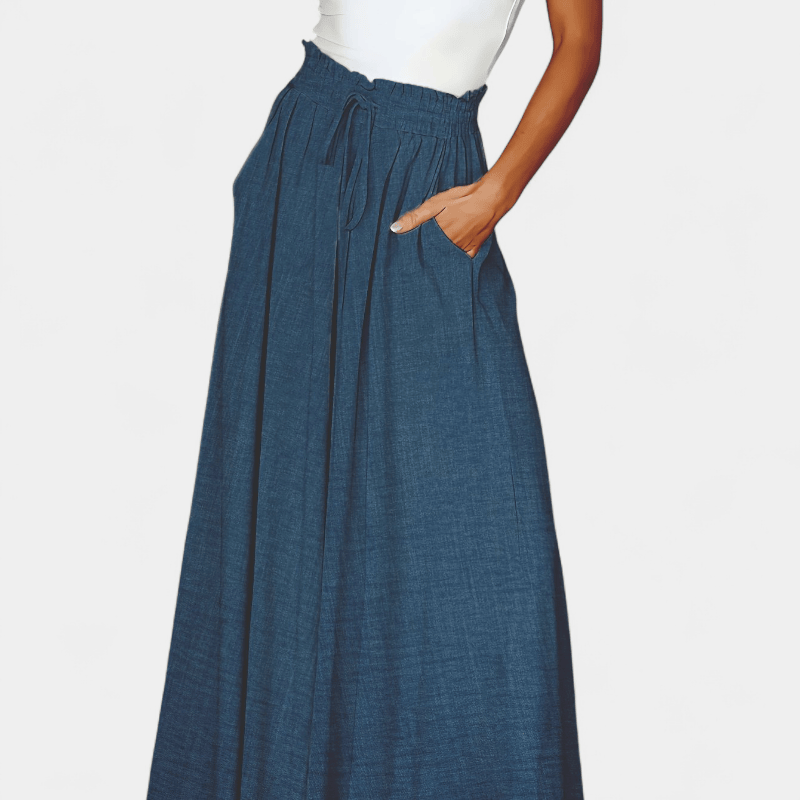 Gleame.-Gleame Broek - Elegante wijde pijpen met hoge taille en trekkoord, polyester