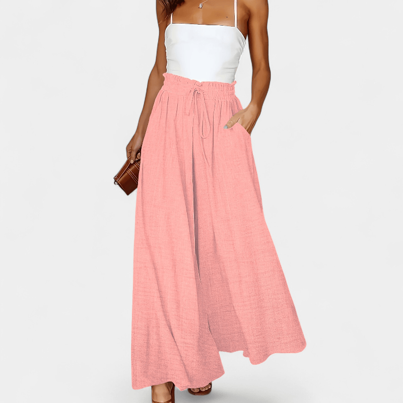 Gleame.-Gleame Broek - Elegante wijde pijpen met hoge taille en trekkoord, polyester