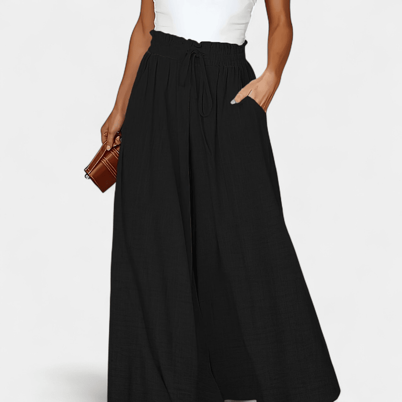 Gleame.-Gleame Broek - Elegante wijde pijpen met hoge taille en trekkoord, polyester