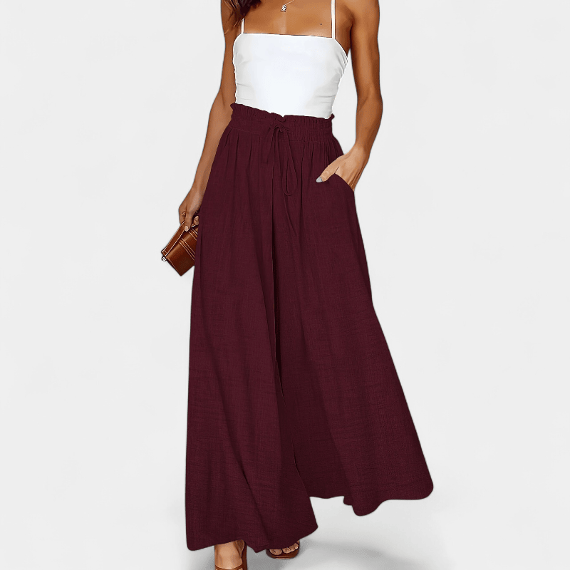 Gleame.-Gleame Broek - Elegante wijde pijpen met hoge taille en trekkoord, polyester
