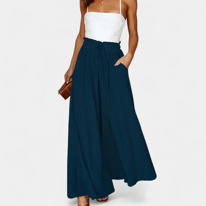 Gleame.-Gleame Broek - Elegante wijde pijpen met hoge taille en trekkoord, polyester