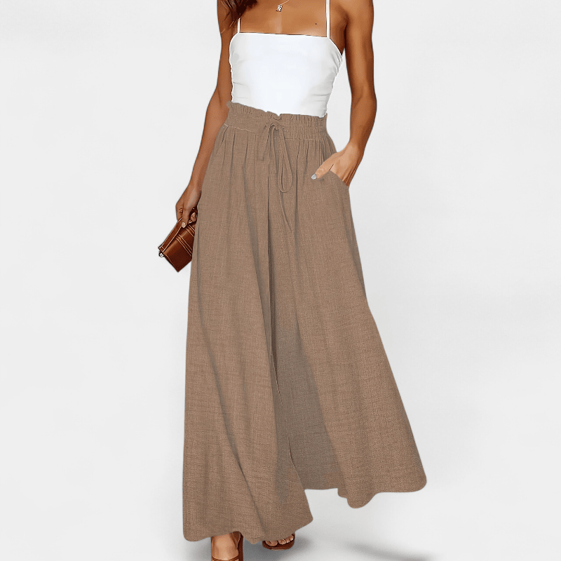 Gleame.-Gleame Broek - Elegante wijde pijpen met hoge taille en trekkoord, polyester