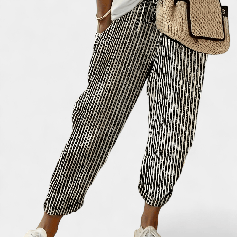 Gleame.-Gleame Broek - Dames gestreepte wijde broek met hoge taille van lichtgewicht polyester