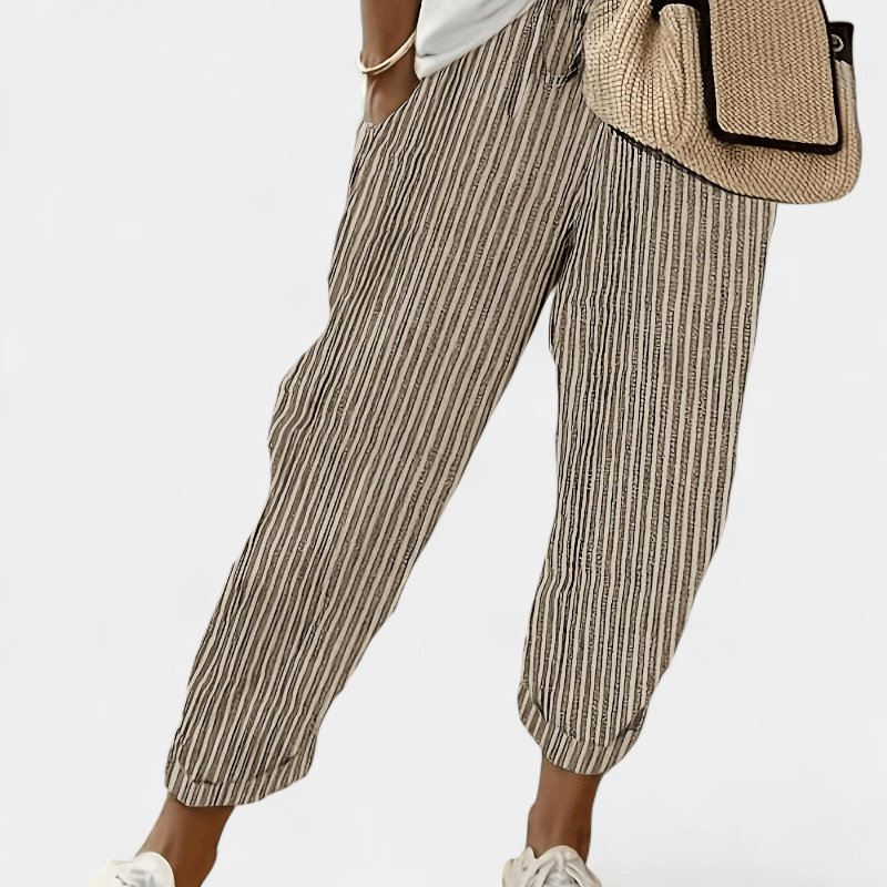 Gleame.-Gleame Broek - Dames gestreepte wijde broek met hoge taille van lichtgewicht polyester