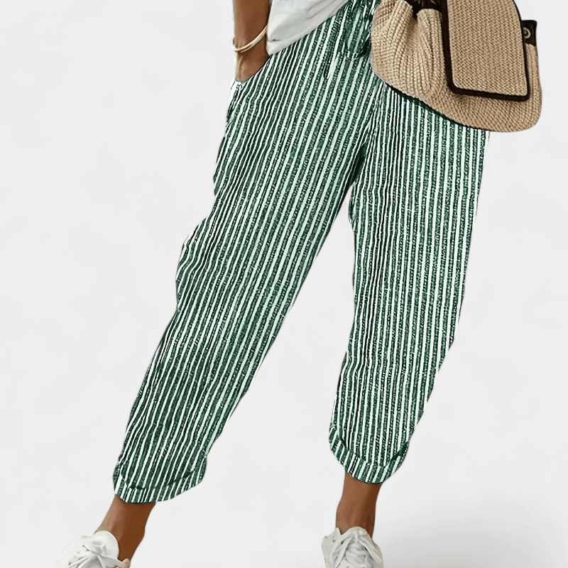 Gleame.-Gleame Broek - Dames gestreepte wijde broek met hoge taille van lichtgewicht polyester