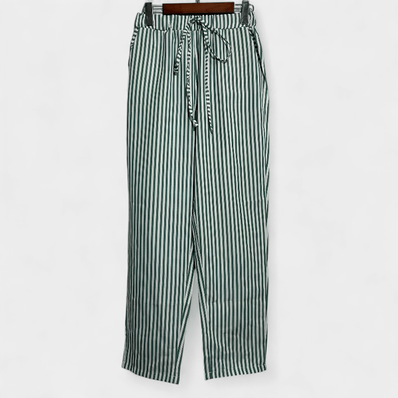 Gleame.-Gleame Broek - Dames gestreepte wijde broek met hoge taille van lichtgewicht polyester