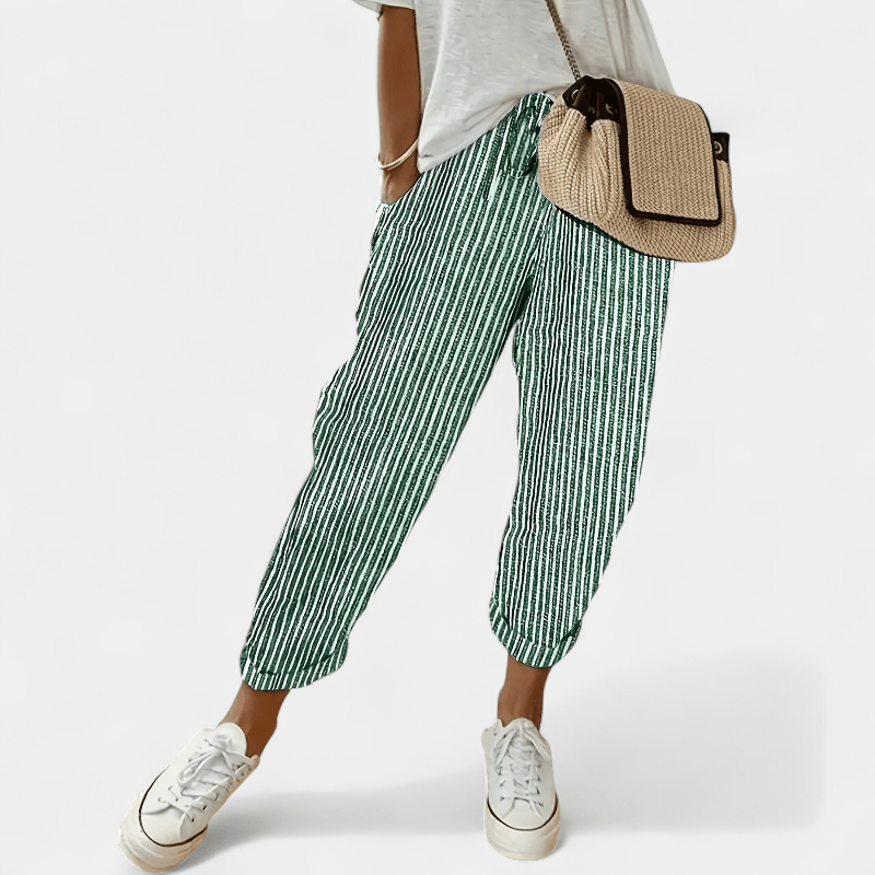 Gleame.-Gleame Broek - Dames gestreepte wijde broek met hoge taille van lichtgewicht polyester