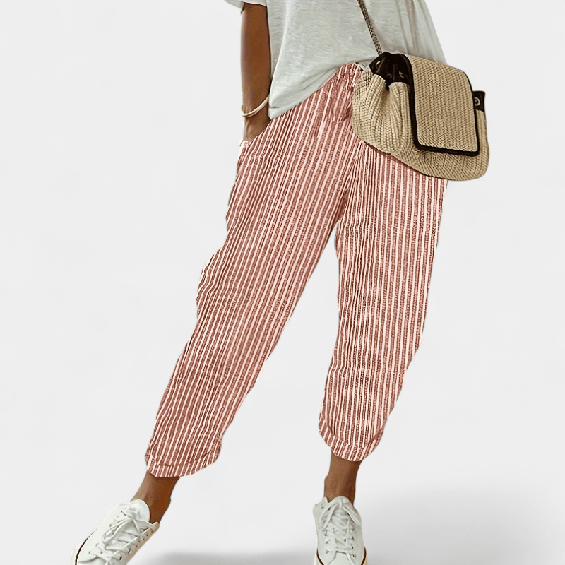 Gleame.-Gleame Broek - Dames gestreepte wijde broek met hoge taille van lichtgewicht polyester