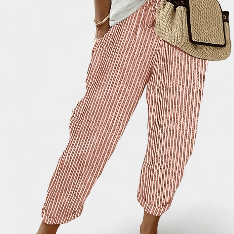 Gleame.-Gleame Broek - Dames gestreepte wijde broek met hoge taille van lichtgewicht polyester