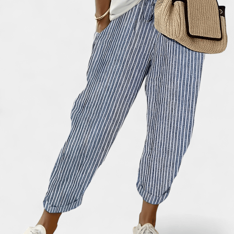 Gleame.-Gleame Broek - Dames gestreepte wijde broek met hoge taille van lichtgewicht polyester